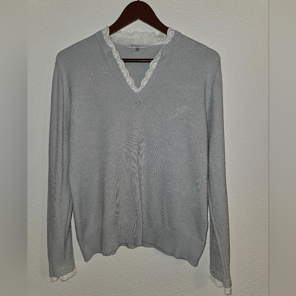 Milano Gray V-Neck Sweater Lightweight Knit